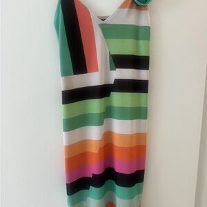 AFRM Green Orange One Shoulder Sheath Dress